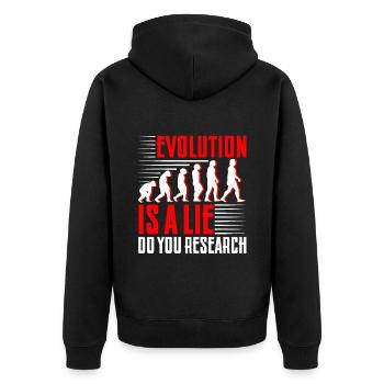 Evolution Is A Lie, Do Your Research 4 - Unisex Premium Bio Zip Hoodie - Schwarz - Hinten - Nico (187cm)