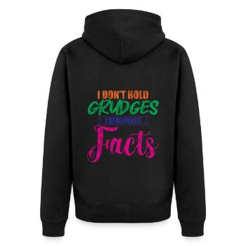 I Don't Hold Grudges, I Remember Facts 2 - Unisex Premium Bio Zip Hoodie - Schwarz - Hinten - Nico (187cm)