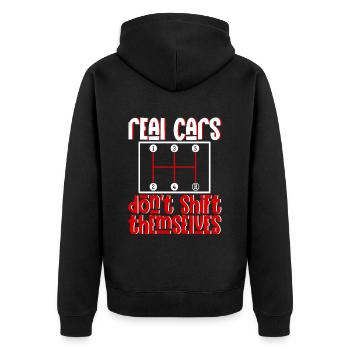 Real Cars Don't Shift Themselves 3 - Unisex Premium Bio Zip Hoodie - Schwarz - Hinten - Nico (187cm)