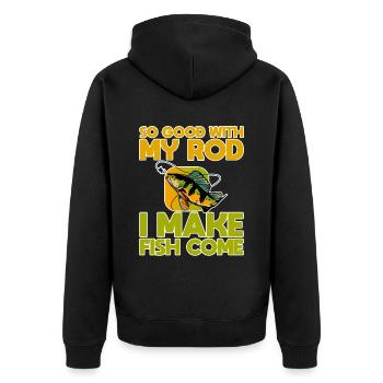 So Good With My Rod, I Make Fish Come - Unisex Premium Bio Zip Hoodie - Schwarz - Hinten - Nico (187cm)