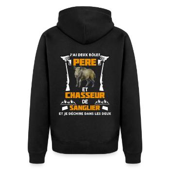 J'Ai Deux Rôles Père et Chasseur De Sanglier - Veste à capuche bio Premium Unisexe - noir - Dos - Nico (187cm)