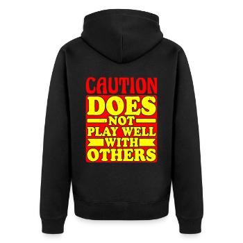 Caution does not play well with others 34 - Unisex Premium Organic Zip Hoodie - black - Back - Nico (187cm)