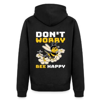 Don't Worry Bee Happy 33 - Unisex Premium Organic Zip Hoodie - black - Back - Nico (187cm)