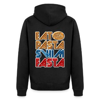 Eat Pasta Swim Fasta 13 - Unisex Premium Bio Zip Hoodie - Schwarz - Hinten - Nico (187cm)