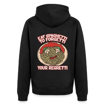 Eat Spaghetti To Forgetti Your Regretti 8 - Unisex Premium Bio Zip Hoodie - Schwarz - Hinten - Nico (187cm)