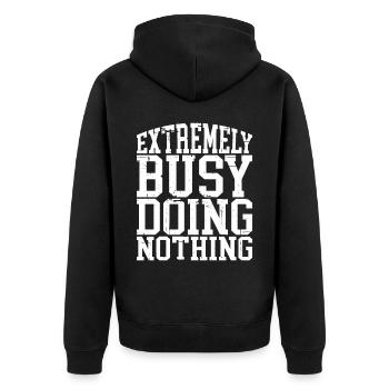 Extremely Busy Doing Nothing 4 - Unisex Premium Bio Zip Hoodie - Schwarz - Hinten - Nico (187cm)