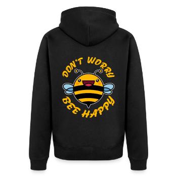 Don't Worry Bee Happy 32 - Unisex Premium Organic Zip Hoodie - black - Back - Nico (187cm)