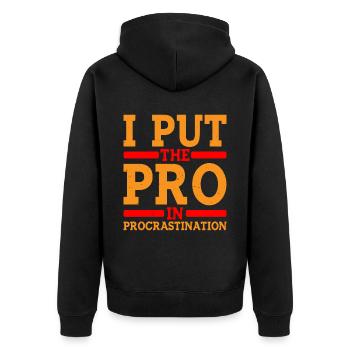 I Put The Pro In Procrastination 8 - Unisex Premium Bio Zip Hoodie - Schwarz - Hinten - Nico (187cm)