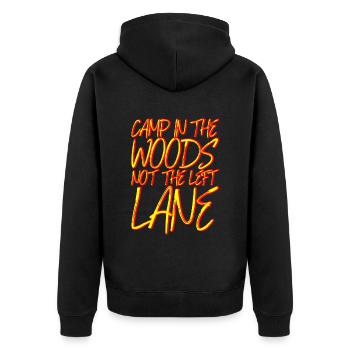 Camp In The Woods, Not The Left Lane 3 - Unisex Premium Bio Zip Hoodie - Schwarz - Hinten - Nico (187cm)