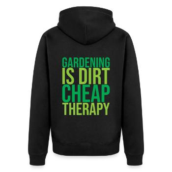 Gardening Is Dirt Cheap Therapy 2 - Unisex Premium Organic Zip Hoodie - black - Back - Nico (187cm)