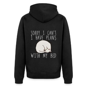 Sorry I Can't I Have Plans With My Bed 2 - Unisex Premium Organic Zip Hoodie - black - Back - Nico (187cm)