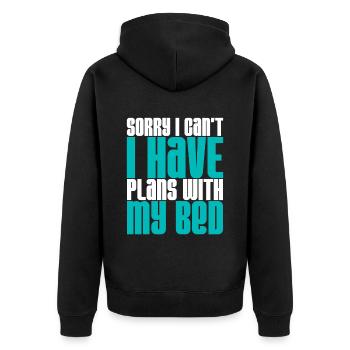 Sorry I Can't I Have Plans With My Bed 3 - Unisex Premium Organic Zip Hoodie - black - Back - Nico (187cm)