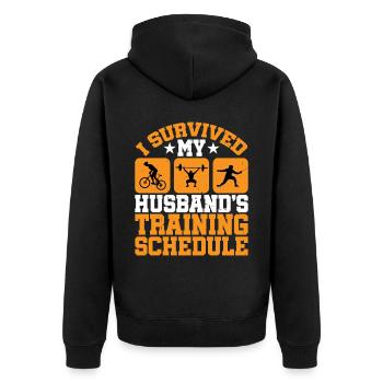 I Survived My Husband's Training Schedule 11 - Unisex Premium Bio Zip Hoodie - Schwarz - Hinten - Nico (187cm)