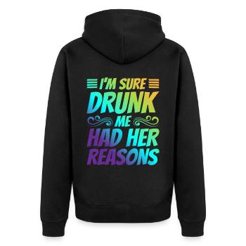 Je suis sûr que Drunk Me avait ses raisons 21 - Veste à capuche bio Premium Unisexe - noir - Dos - Nico (187cm)