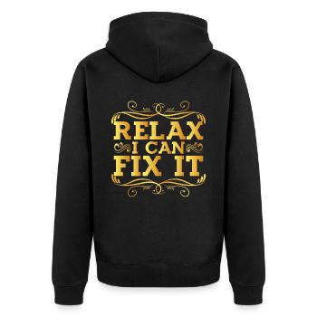 Relax I Can Fix It 9 - Unisex Premium Organic Zip Hoodie - black - Back - Nico (187cm)