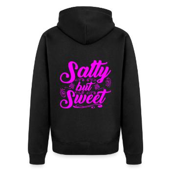 Salty but Sweet 12 - Unisex Premium Bio Zip Hoodie - Schwarz - Hinten - Nico (187cm)