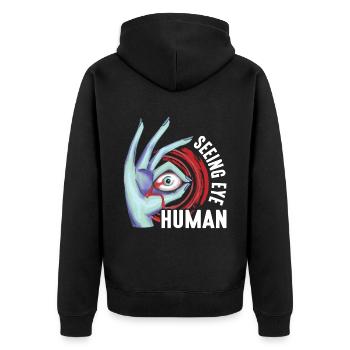 Seeing Eye Human 13 - Unisex Premium Bio Zip Hoodie - Schwarz - Hinten - Nico (187cm)