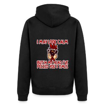 In My Head, I've Pecked You 3 Times 2 - Unisex Premium Bio Zip Hoodie - Schwarz - Hinten - Nico (187cm)