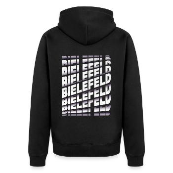 Bielefeld Deutschland Stadt Schrift Skyline Heimat - Unisex Premium Bio Zip Hoodie - Schwarz - Hinten - Nico (187cm)