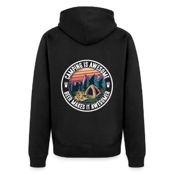 Camping Is Awesome, Beer Makes It Awesomer - Unisex Premium Organic Zip Hoodie - black - Back - Nico (187cm)