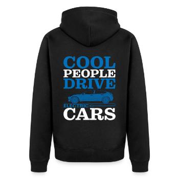 Cool People Drive Electric Cars - Unisex Premium Bio Zip Hoodie - Schwarz - Hinten - Nico (187cm)