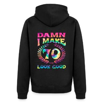 Bon sang, je fais 70 bien paraître - Veste à capuche bio Premium Unisexe - noir - Dos - Nico (187cm)