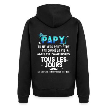 Papy Tous Les Jours Je T'Aime Cadeau Pour Papi - Veste à capuche bio Premium Unisexe - noir - Dos - Nico (187cm)