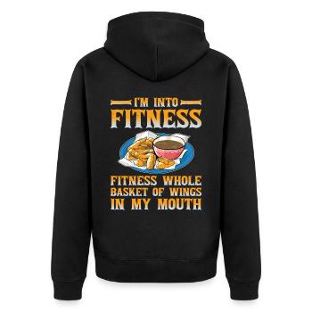 Fitness Whole Basket Of Wings In My Mouth - Unisex Premium Bio Zip Hoodie - Schwarz - Hinten - Nico (187cm)