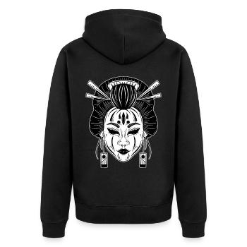Schädel Skull Horror Skelett Halloween Geisha - Unisex Premium Bio Zip Hoodie - Schwarz - Hinten - Nico (187cm)