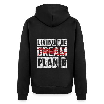 Living The Plan B 4 - Unisex Premium Bio Zip Hoodie - Schwarz - Hinten - Nico (187cm)