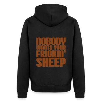Nobody Wants Your Frickin' Sheep 2 - Unisex Premium Bio Zip Hoodie - Schwarz - Hinten - Nico (187cm)