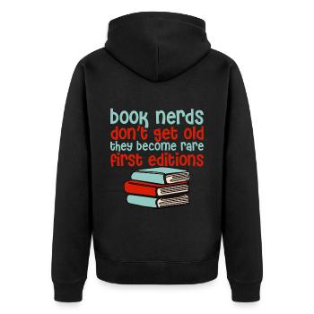 Book Nerds They Become Rare First Editions - Unisex Premium Bio Zip Hoodie - Schwarz - Hinten - Nico (187cm)