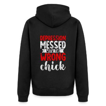 Depression Messed With The Wrong Chick 4 - Unisex Premium Organic Zip Hoodie - black - Back - Nico (187cm)
