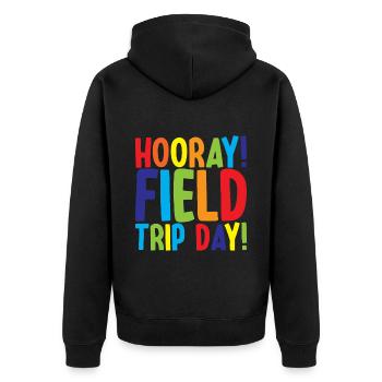 Hooray, Field Trip Day! 3 - Unisex Premium Organic Zip Hoodie - black - Back - Nico (187cm)
