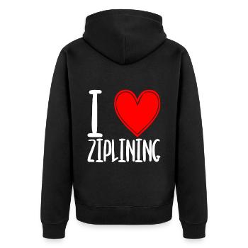 I Love Ziplining - Unisex Premium Bio Zip Hoodie - Schwarz - Hinten - Nico (187cm)