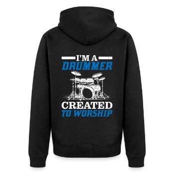 I'm A Drummer Created To Worship - Unisex Premium Organic Zip Hoodie - black - Back - Nico (187cm)