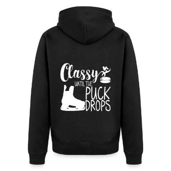 Classy Until The Puck Drops 3 - Unisex Premium Bio Zip Hoodie - Schwarz - Hinten - Nico (187cm)