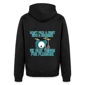 Don't Pick A Fight With A Drummer - Unisex Premium Organic Zip Hoodie - black - Back - Nico (187cm)