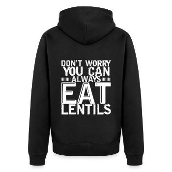 Don't Worry You Can Always Eat Lentils 3 - Unisex Premium Bio Zip Hoodie - Schwarz - Hinten - Nico (187cm)