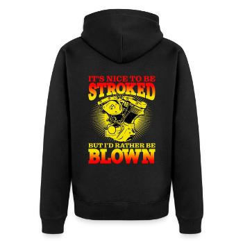 It's Nice To Be Stroked But I'd Rather Be Blown - Unisex Premium Bio Zip Hoodie - Schwarz - Hinten - Nico (187cm)