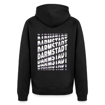 Darmstadt Deutschland Stadt Schrift Skyline Heimat - Unisex Premium Bio Zip Hoodie - Schwarz - Hinten - Nico (187cm)