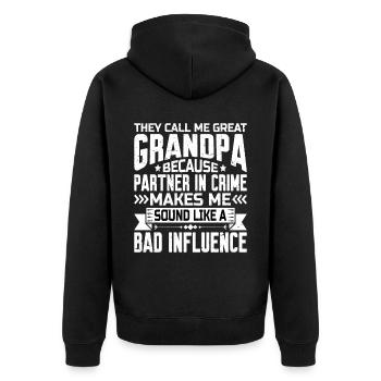 Grandpa because Partner in Crime Makes Me Bad 2 - Unisex Premium Organic Zip Hoodie - black - Back - Nico (187cm)