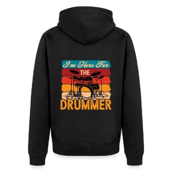I'm Here For The Drummer 7 - Unisex Premium Bio Zip Hoodie - Schwarz - Hinten - Nico (187cm)