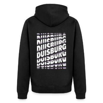 Duisburg Deutschland Stadt Schrift Skyline Heimat - Unisex Premium Bio Zip Hoodie - Schwarz - Hinten - Nico (187cm)