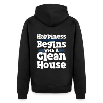 Happiness Begins With A Clean House 4 - Unisex Premium Bio Zip Hoodie - Schwarz - Hinten - Nico (187cm)