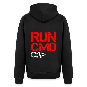 Run Cmd 4 - Unisex Premium Bio Zip Hoodie - Schwarz - Hinten - Nico (187cm)