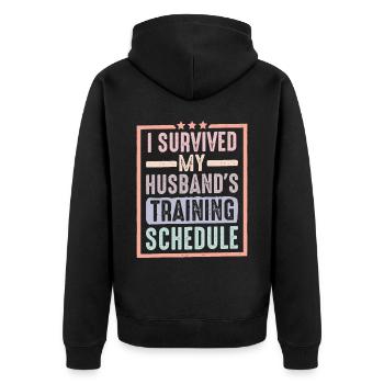 I Survived My Husband's Training Schedule 15 - Unisex Premium Bio Zip Hoodie - Schwarz - Hinten - Nico (187cm)
