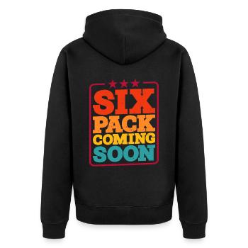 Six Pack Coming Soon 46 - Unisex Premium Bio Zip Hoodie - Schwarz - Hinten - Nico (187cm)