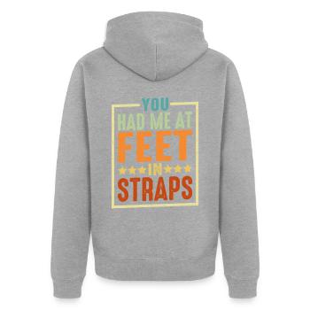 You Had Me At Feet In Straps 6 - Unisex Premium Bio Zip Hoodie - Grau meliert - Hinten - Nico (187cm)