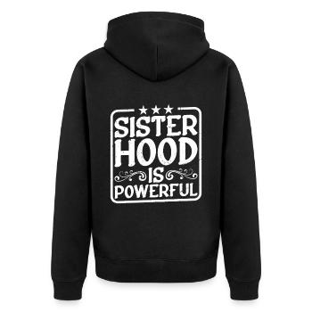 Sisterhood is Powerful 21 - Unisex Premium Bio Zip Hoodie - Schwarz - Hinten - Nico (187cm)